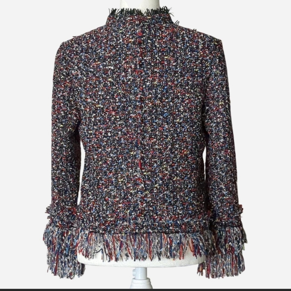 ✨ STUNNING Ann Taylor "Fiesta" Tweed Fringe Jacket Size Small✨ - Picture 7 of 10